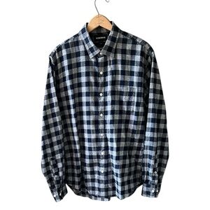 Bonobos Men’s L Slim Blue Gray Cotton Plaid Flannel Long Sleeve Shirt
